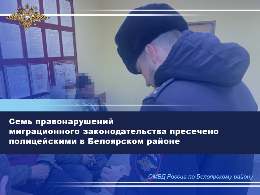 Семь правонарушений миграционного законодательства пресечено полицейскими в Белоярском районе